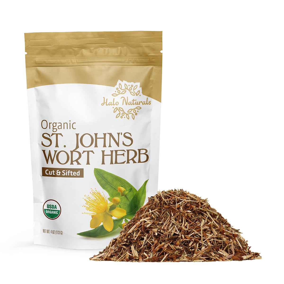 Organic St. John's Wort Herb Cut & Sifted, 4 Ounces